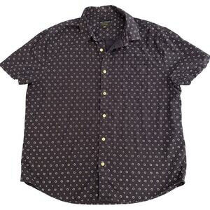 Lucky Brand Linen Blend Short Sleeve Button Up Shirt Mens XL Navy Floral